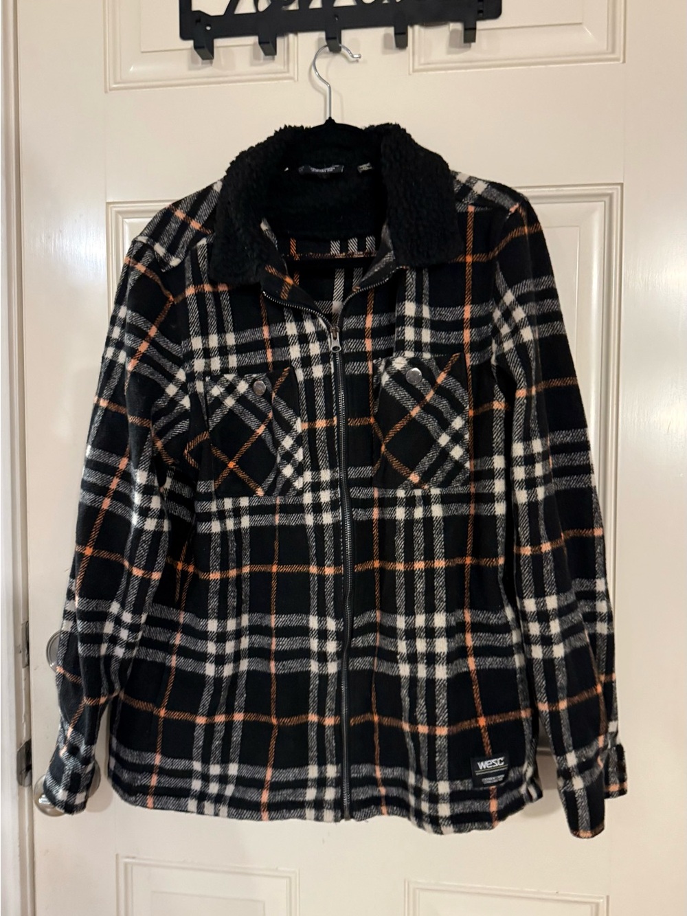 Wezo Black Plaid Sherpa-Collar Zip  Jacket unisex M-XL W-XXL pockets Swedan